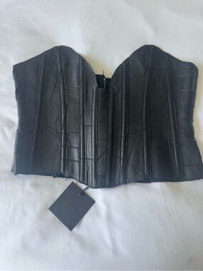 Strapless Black Faux Leather Corset Top